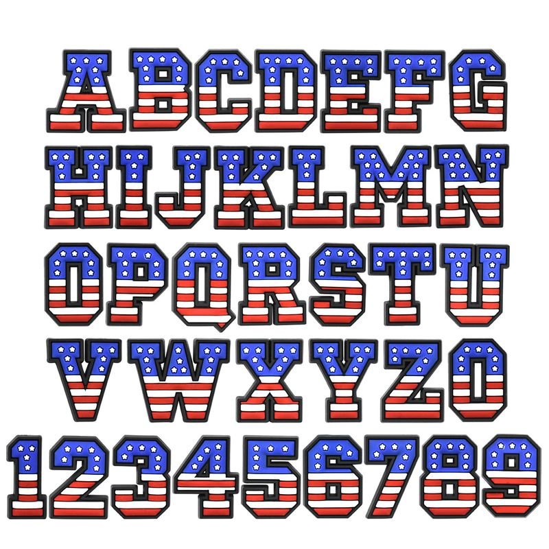 Cartoon Creative American Flag Pattern English Alphanumeric PVC Soft Rubber Hole Shoes DIY Accessories Shoe Buckle