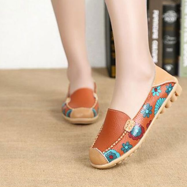 Size:4.5-12 Women Soft Bottom Flowers Casual Loafers Shoes