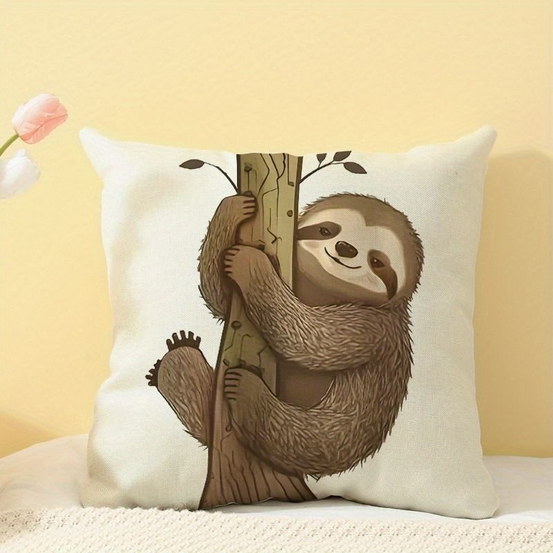 Simple Cartoon Cute Sloth Linen Printed Home Sofa Cushion Cover