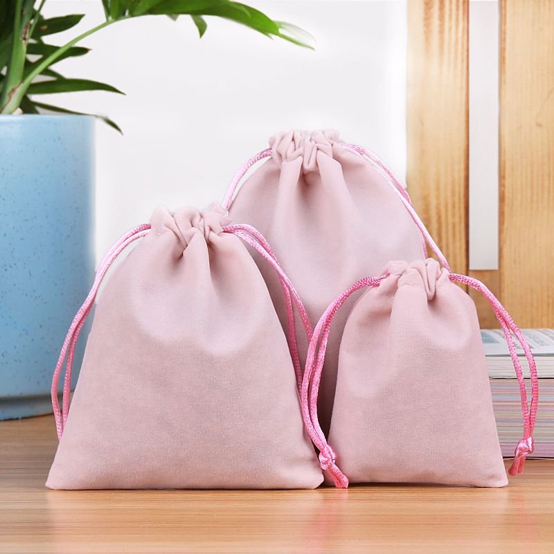 Simple Solid Color Flannel Jewelry Storage Drawstring Bag Packaging