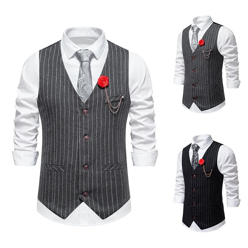 Men Fashion Casual Business Party Stripe Print Sleeveless Vest