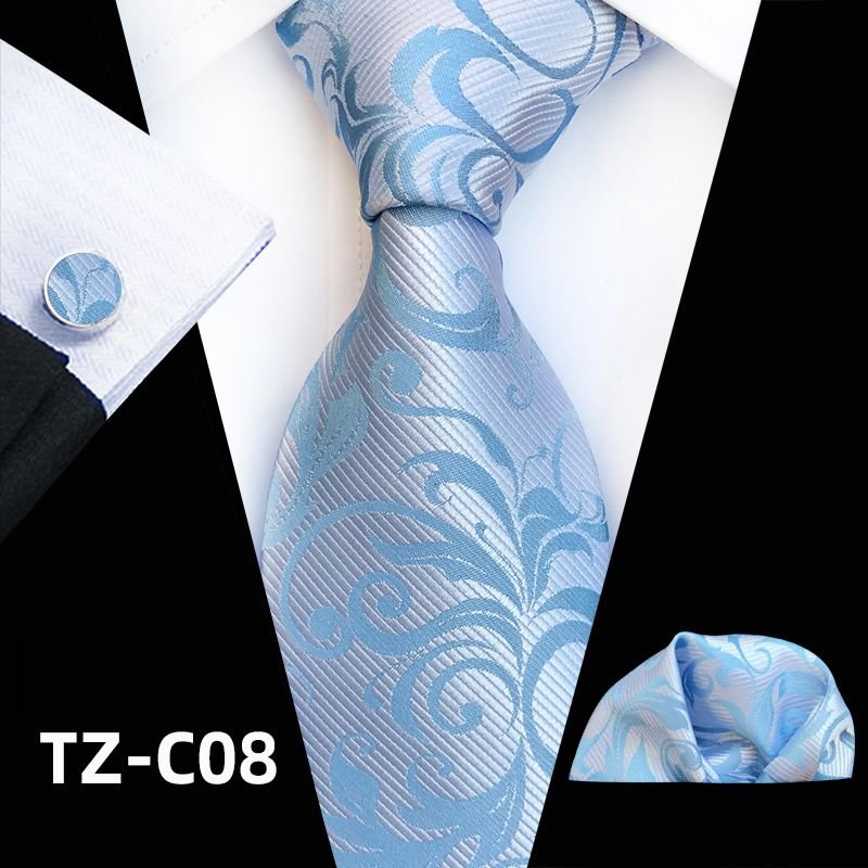 Men Classic Flower Printed Tie Pocket Square And Cufflinks Three-piece Set