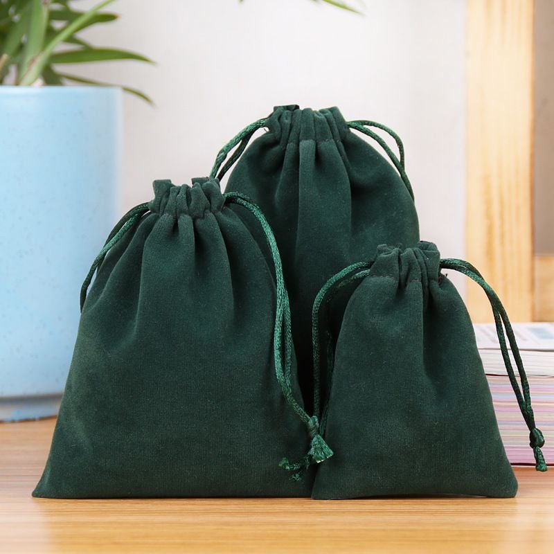 Simple Solid Color Flannel Jewelry Storage Drawstring Bag Packaging