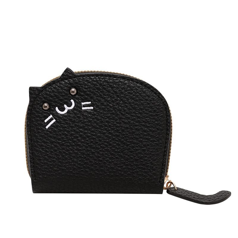 Women Cartoon Litchi Pattern Cat Zipper PU Wallet