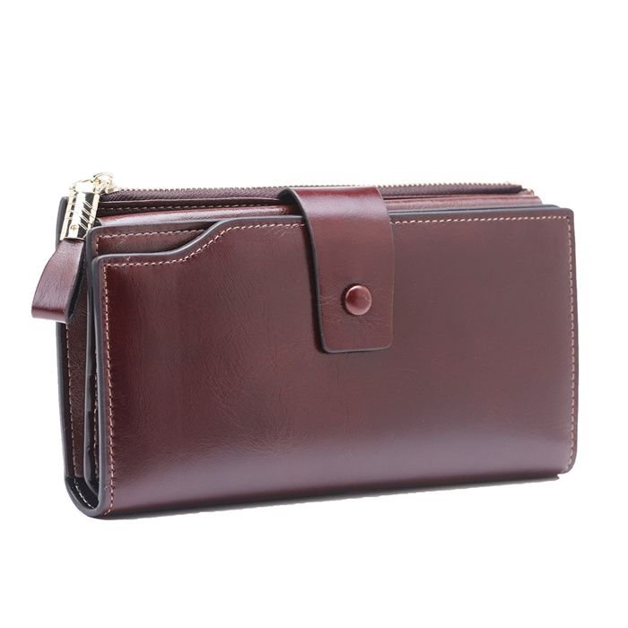 Women Simple Solid Color Antimagnetic Zipper Leather Purse