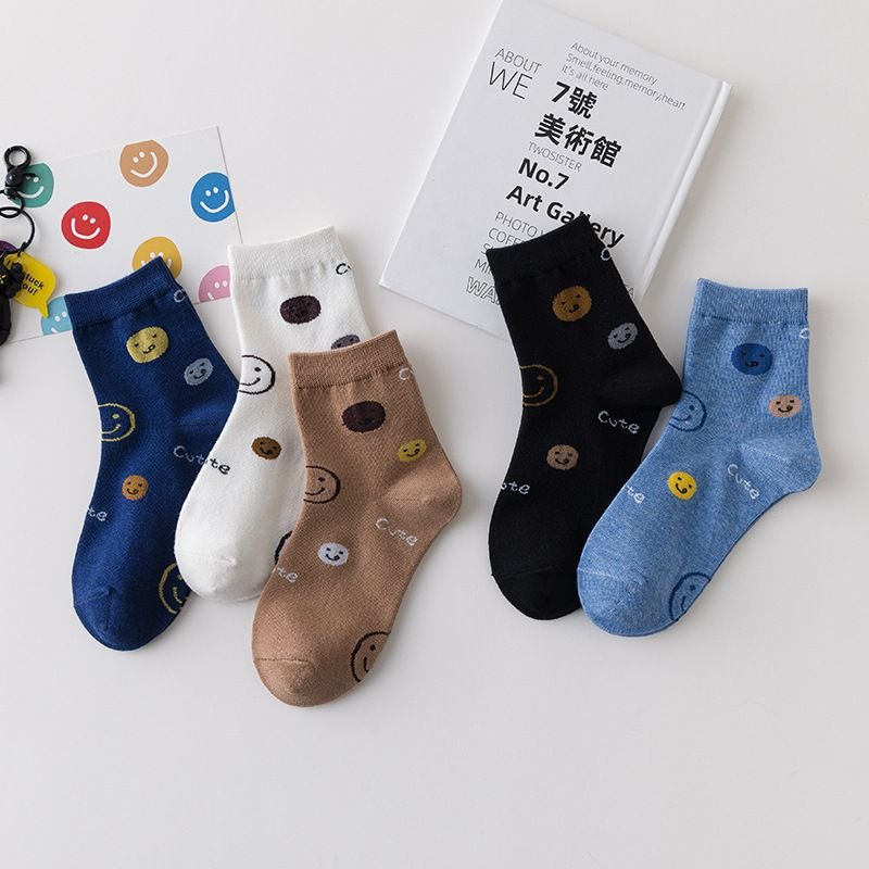 Kids Boys Girls Cute Basic Cartoon Smiley Alphabet Mid-Calf Socks