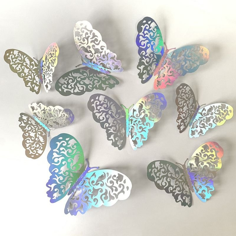 Multicolor 12pcs/Set Three-Dimensional Hollow Butterfly Sticker