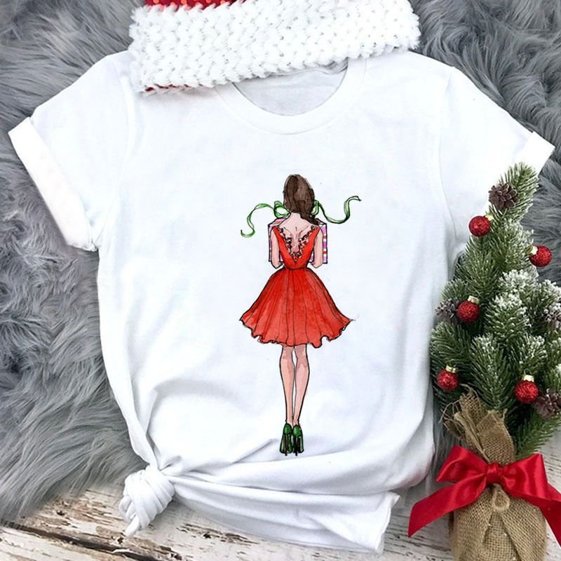 Women Happy Christmas Loose Cute Short Sleeve T-Shirt