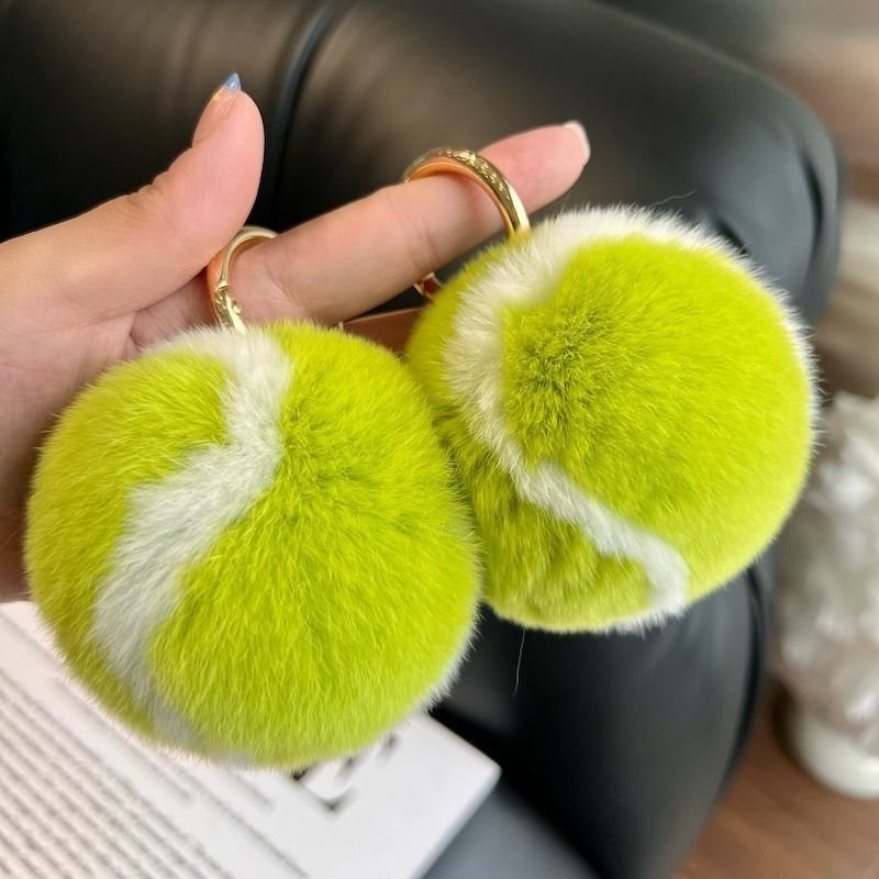 Fashion Cute Imitation Rex Rabbit Fur Tennis Plush Key Chain