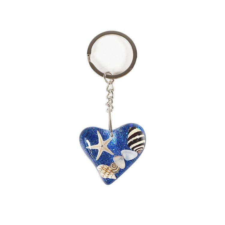 Women Fashion Creative Heart-Shaped Shell Conch Glue Metal Key Chain 6-Bag