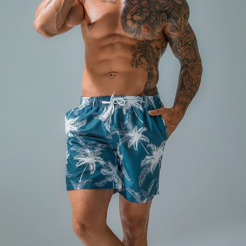 Men'S Fashion Leaf Print Quick-Drying Beach Surf Shorts