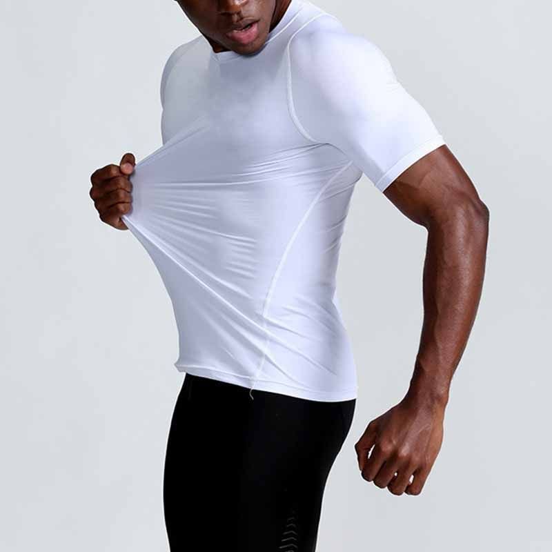 Men Casual Basic Solid Color Quick Drying Short-Sleeved Round Neck Sports Tight T-Shirt