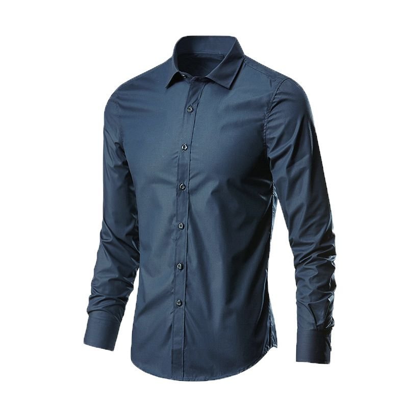 Men Fashion Casual Business Basic Solid Color Plus Size Long Sleeve Lapel Shirt