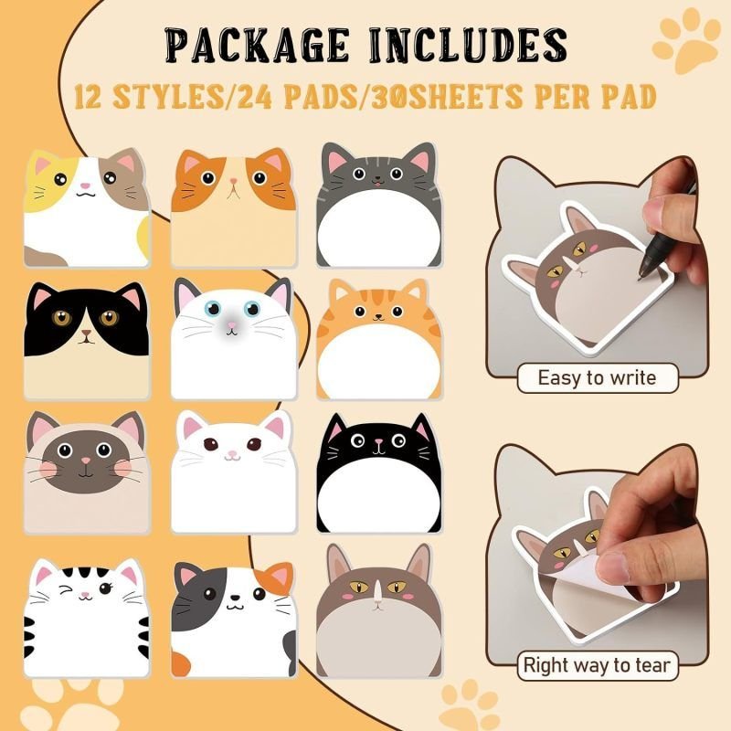 Simple Cartoon Cute Cat Notes Post-It Notes 12-Bag