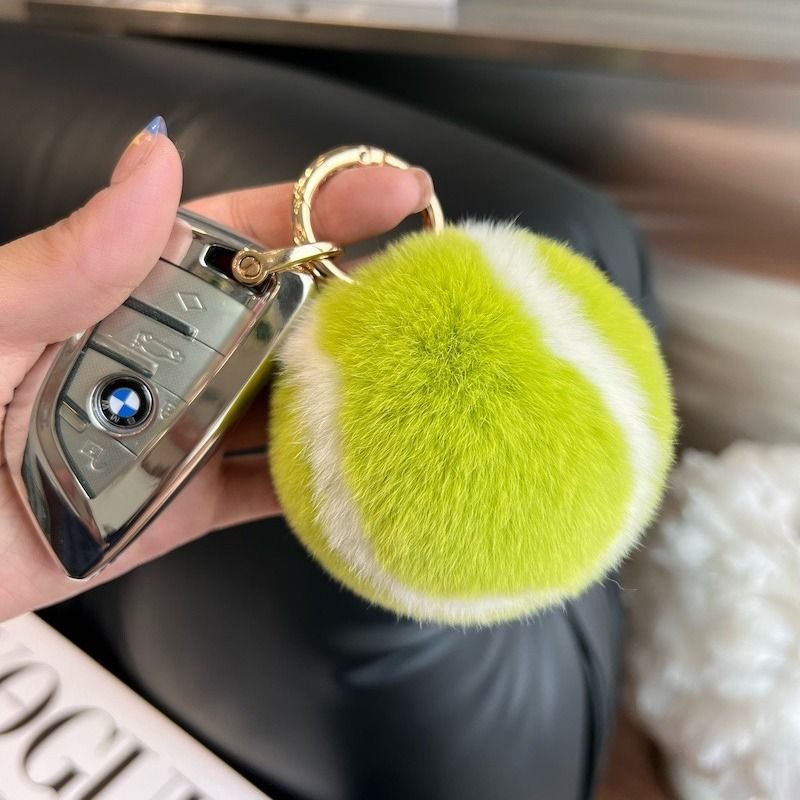 Fashion Cute Imitation Rex Rabbit Fur Tennis Plush Key Chain