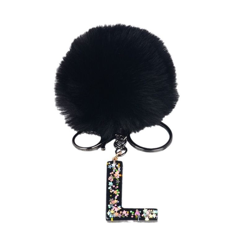 Fashion Creative Fluffy Ball 26 Letters Key Chain