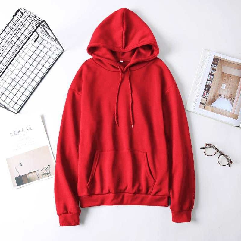 Custom Autumn Winter Women Fashion Loose Solid Color Long Sleeve Pocket Blank Hoodies