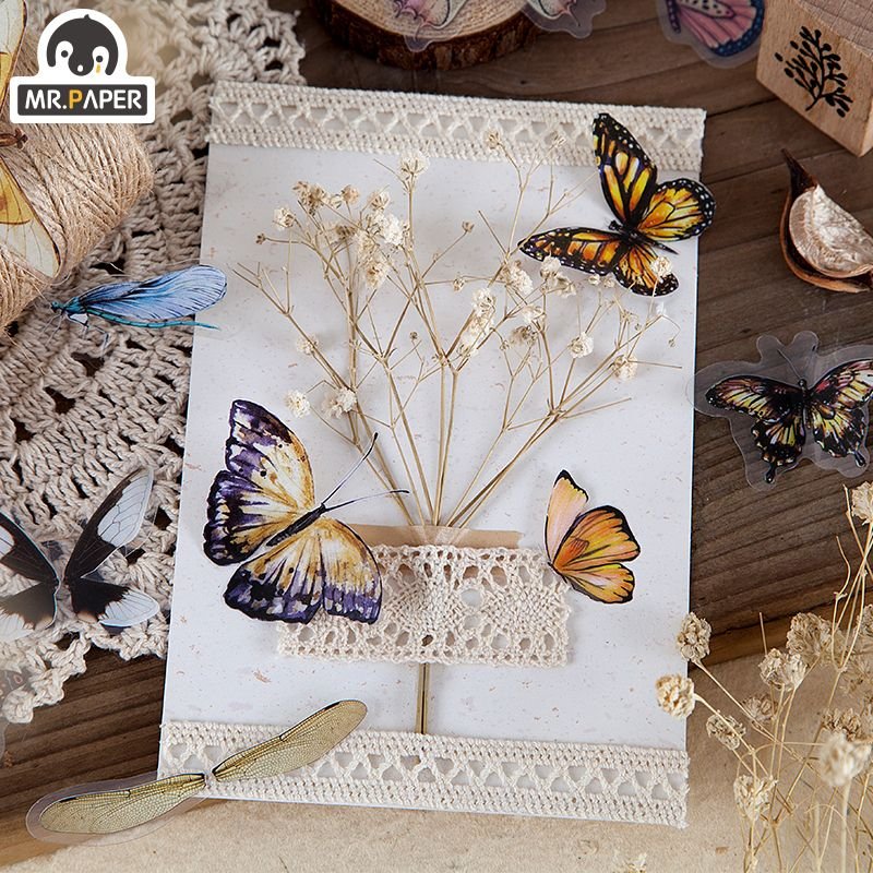 8 Designs 40Pcs/Lot Butterfly Deco Stickers Scrapbooking Toy Plants Deco Album Diy Stationery Stickers