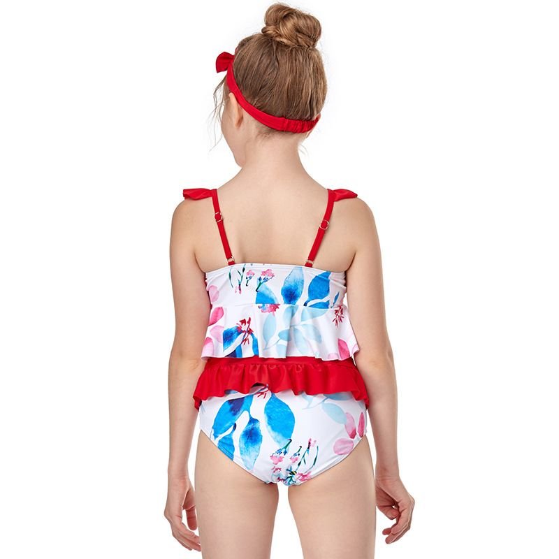 Children Fashion Girl'S Ruffle Floral Print Swimsuit Two-Piece Set