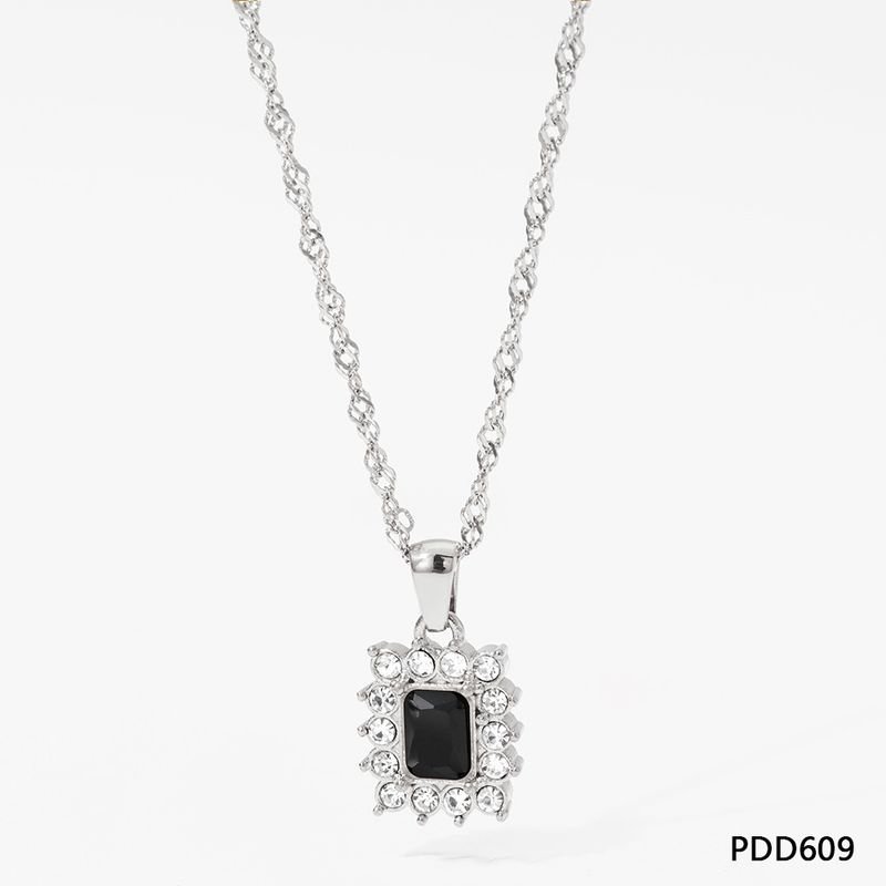 Geometric Square Crystal Encrusted Titanium Steel Necklace