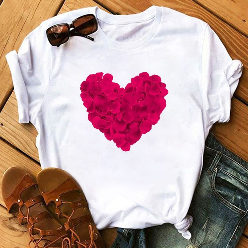 Summer Simple Fashion Love Plus Size Women Cartoon T-Shirt