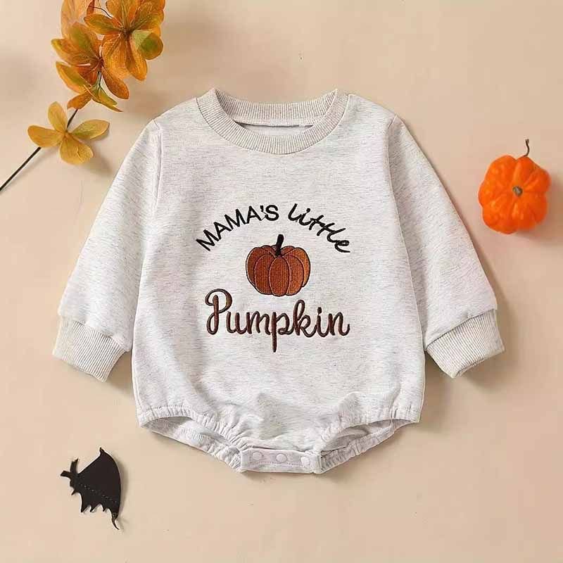 Kids Baby Boys Girls Casual Cute Thanksgiving Pumpkin Alphabet Embroidery Long Sleeve Romper