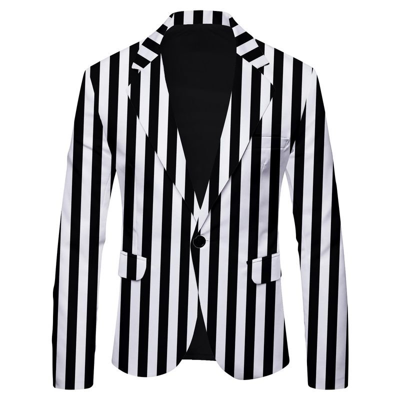 Men Spring Autumn Fashion Casual Party Polka Dot Stripe Zebra Leopard Print Long Sleeve Lapel Suit Coat