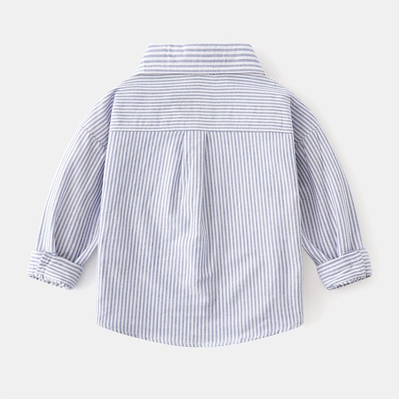 Kids Toddler Boys Fashion Casual Stripe Cartoon Embroidery Long Sleeve Lapel Shirt