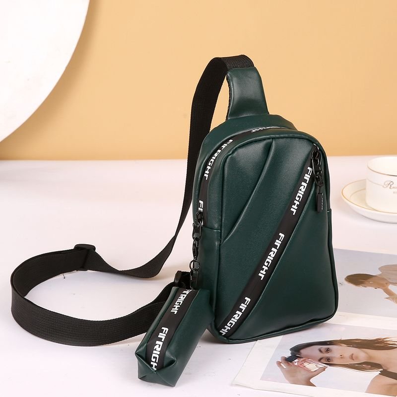 Women Fashionable Simple Letter Zipper PU Chest Bag