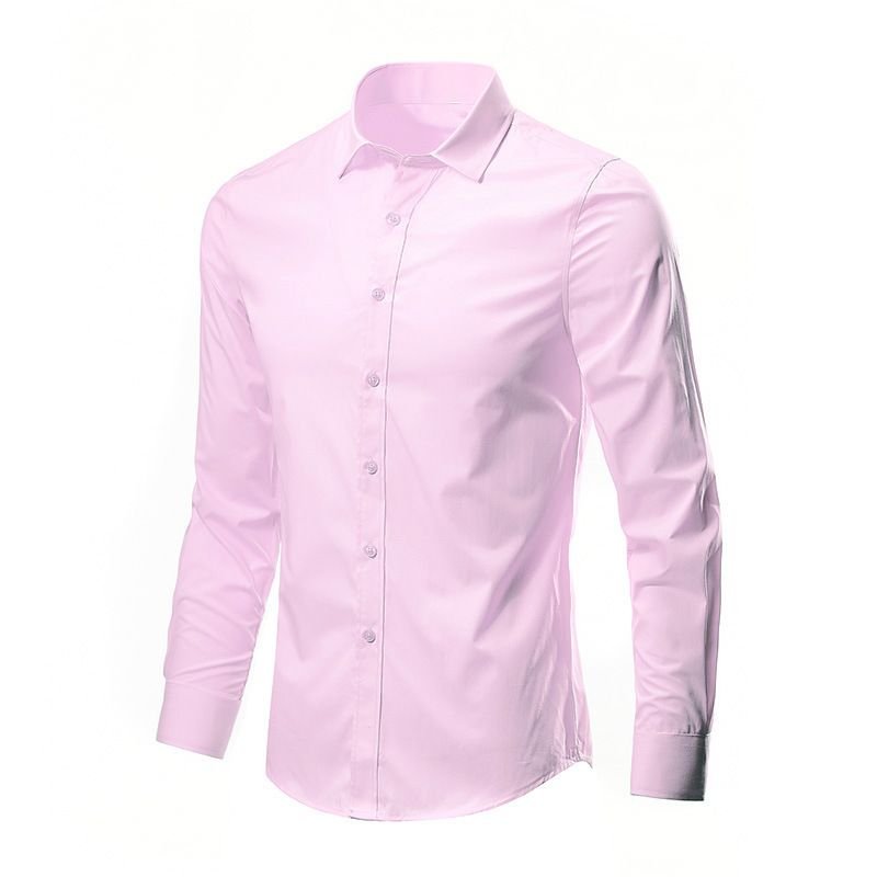 Men Fashion Casual Business Basic Solid Color Plus Size Long Sleeve Lapel Shirt