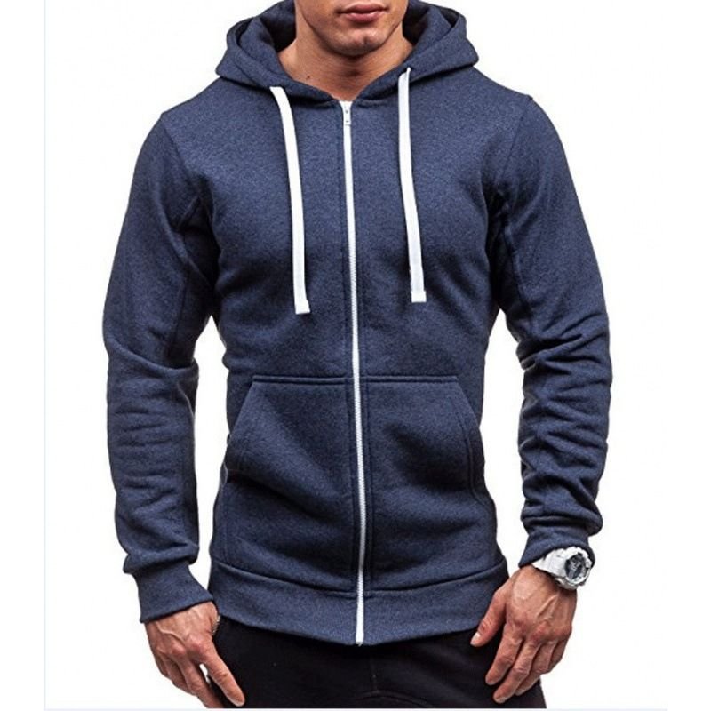 Fashion Casual Zipper Men Solid Color Sports Hoodie Custom