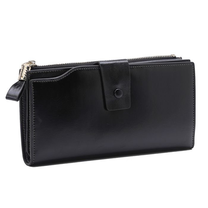 Women Simple Solid Color Antimagnetic Zipper Leather Purse