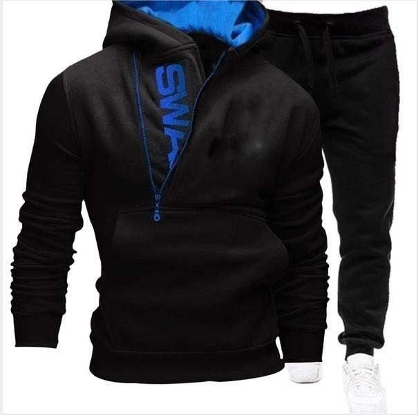 Men Casual Sports Alphabet Print Plus Size Long Sleeve Turtle Neck Hoodies Trousers Sets