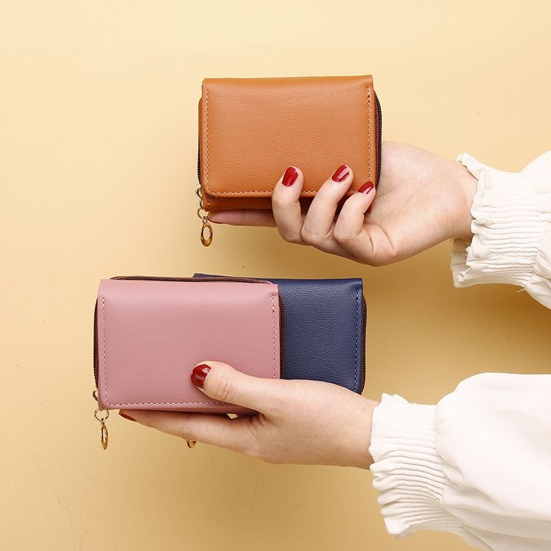 Women Fashion Solid Color PU Mini Wallet