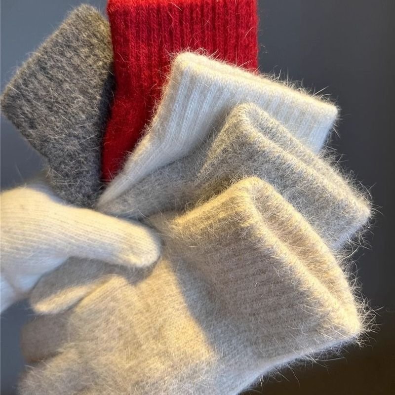 Women Winter Cold-Proof Fleece-Lined Thick Cycling Touchscreen Warm Cotton Gloves