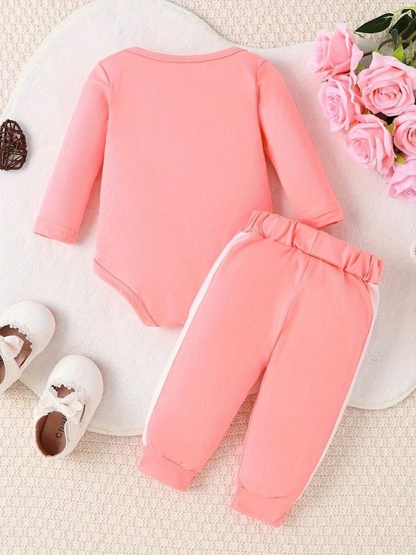 Kids Baby Girls Casual Cute Alphabet Print Long Sleeve Romper Trousers Sets