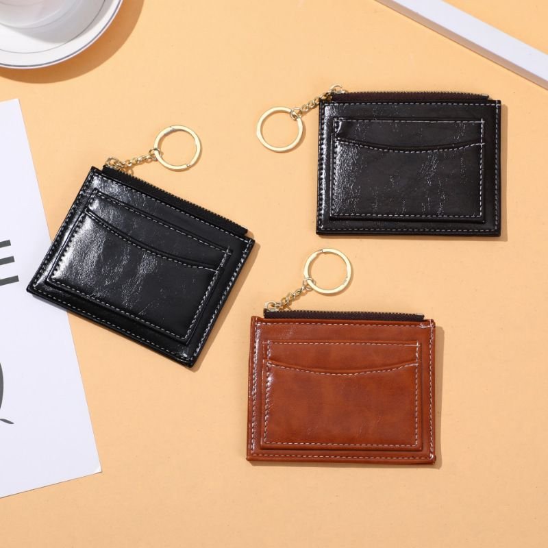 Women Simple Solid Color Square Zipper Mini Wallet