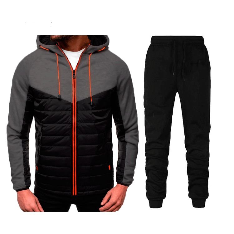 Men Casual Sports Color Matching Plus Size Long Sleeve Hoodies Trousers Sets