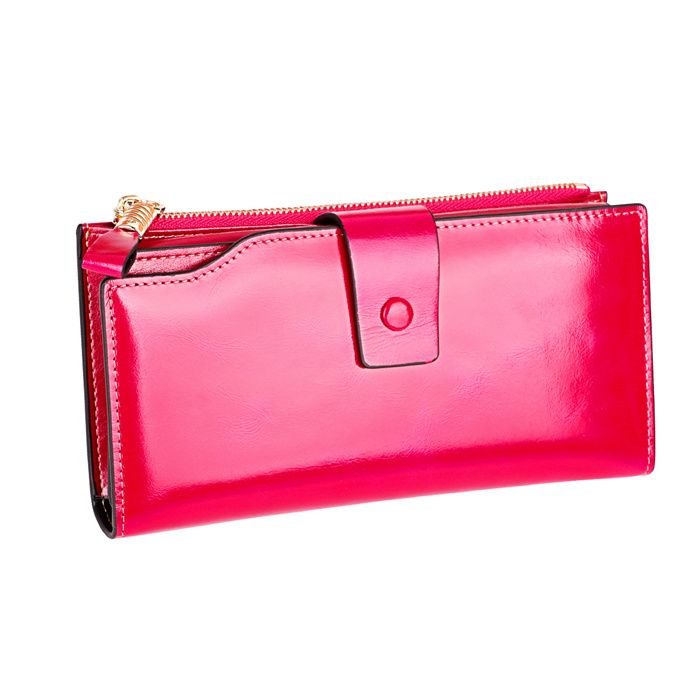 Women Simple Solid Color Antimagnetic Zipper Leather Purse