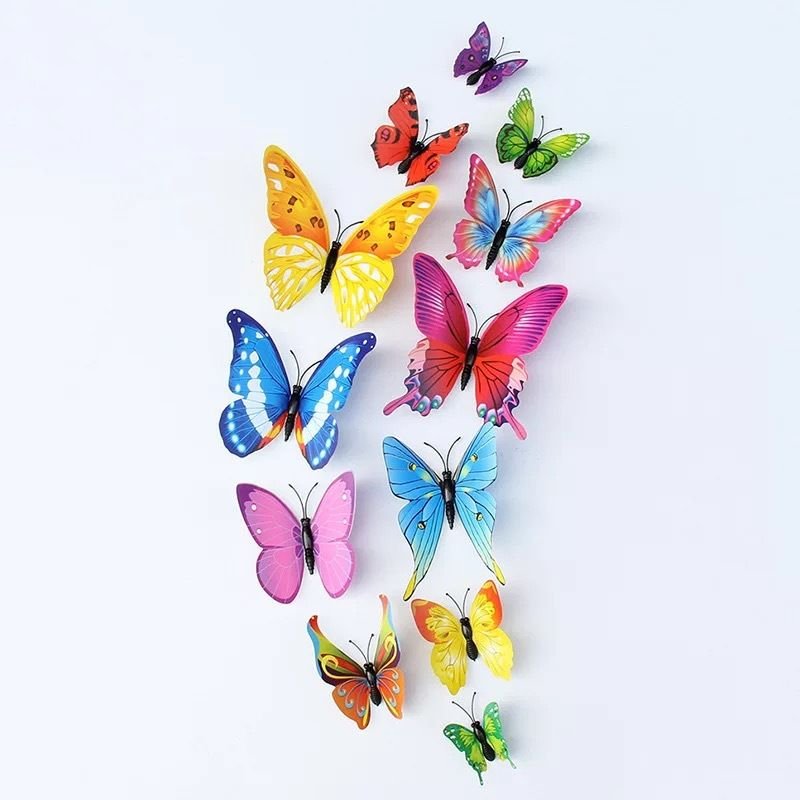 Cartoon Creative Single-Layer Simulation Three-Dimensional Butterfly Home Wall Decoration 12-Set