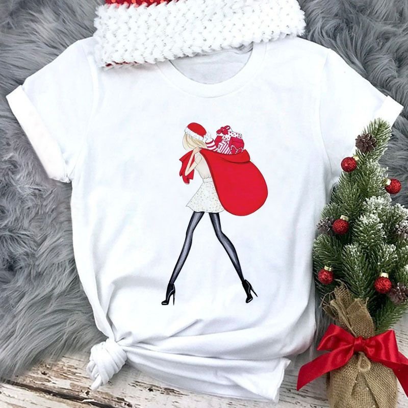 Women Happy Christmas Loose Cute Short Sleeve T-Shirt