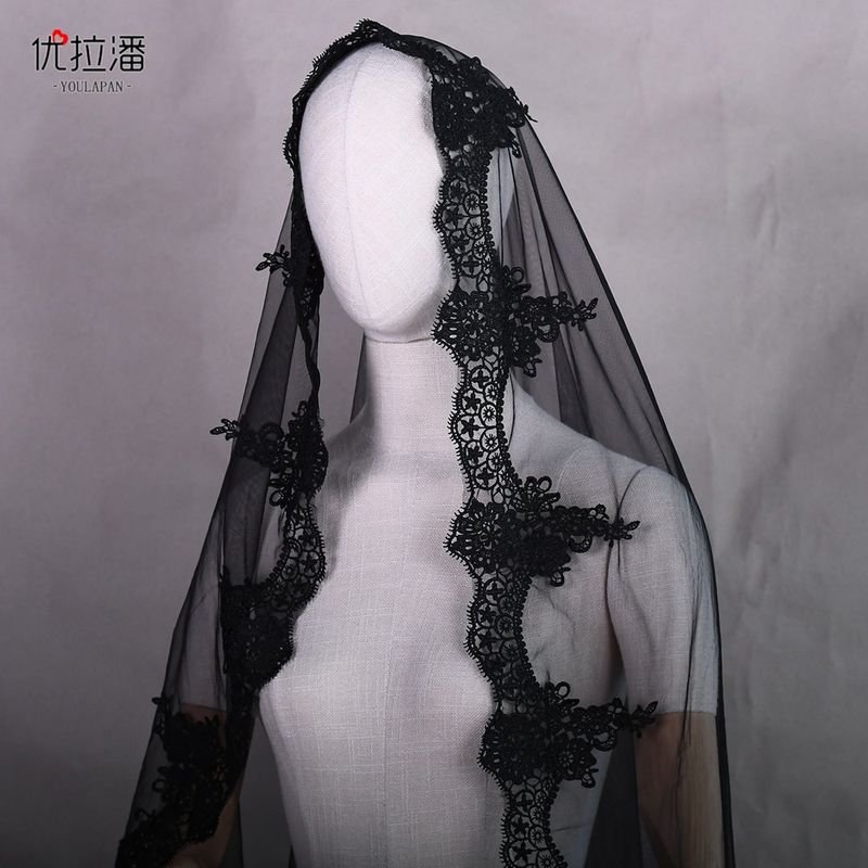 Gothic Halloween Women Black Lace Bridal Veil