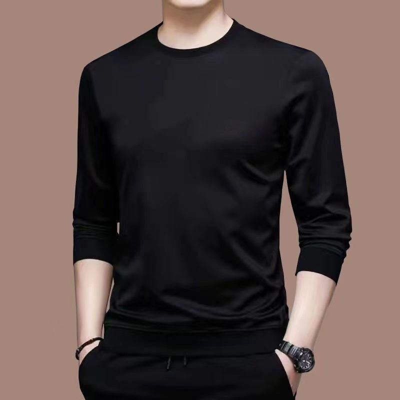 Men Basic Casual Solid Color Plus Size Long Sleeve Round Neck T-Shirt