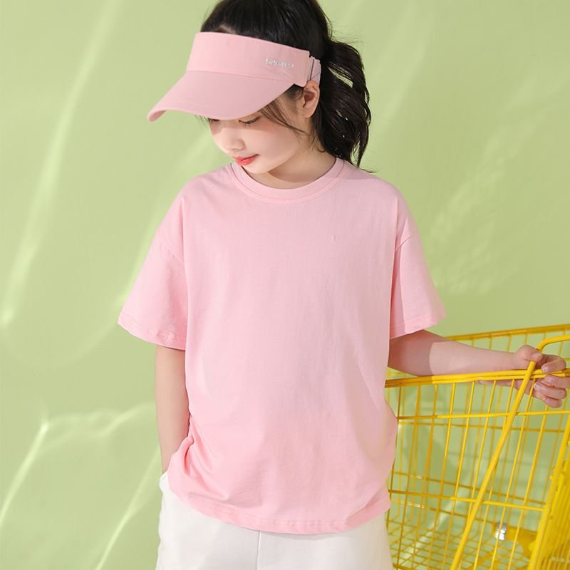 Summer Kids Children Ice Silk Short-Sleeved Crew Neck 95% Cotton T-Shirt Custom