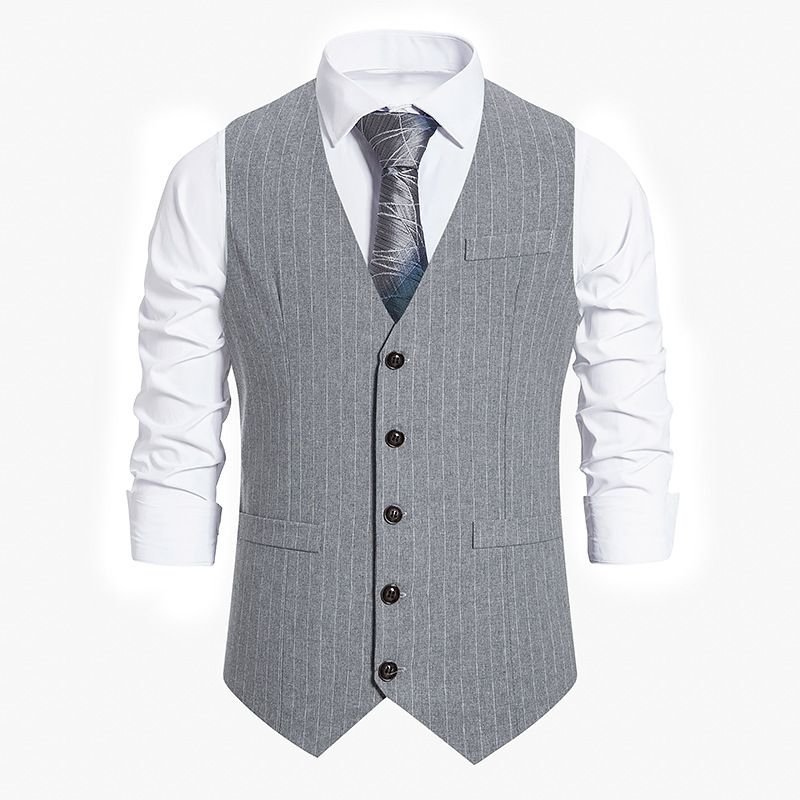 Men Fashion Casual Business Party Stripe Print Sleeveless Vest