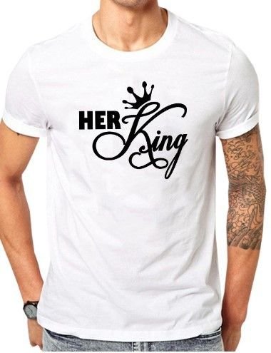 Valentine Day Simple Fashion Letter Crown Print Round Neck Short Sleeve Couple T-Shirt