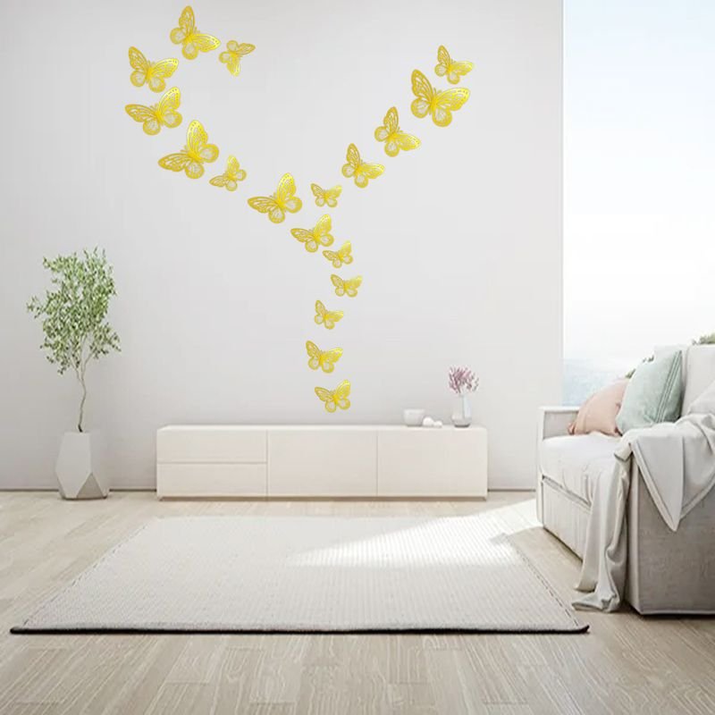 Cartoon Creative 3D Three-Dimensional Hollow Butterfly Wall Stickers Living Room Wall Decoration 12-Set