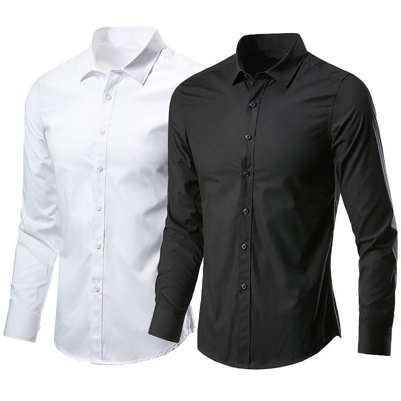 Men Fashion Casual Business Basic Solid Color Plus Size Long Sleeve Lapel Shirt