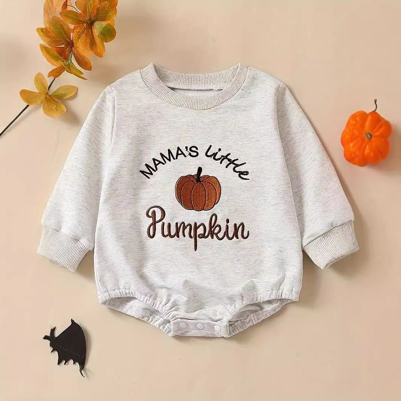 Kids Baby Boys Girls Casual Cute Thanksgiving Pumpkin Alphabet Embroidery Long Sleeve Romper