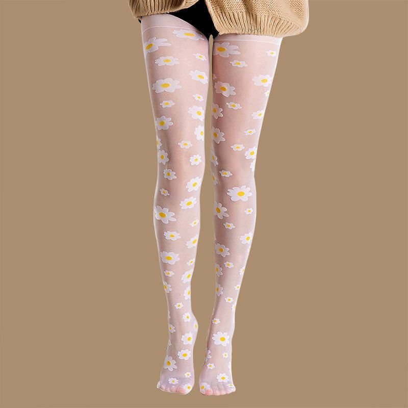 Women Fashion Sexy Daisy Jacquard Pantsuit Stockings